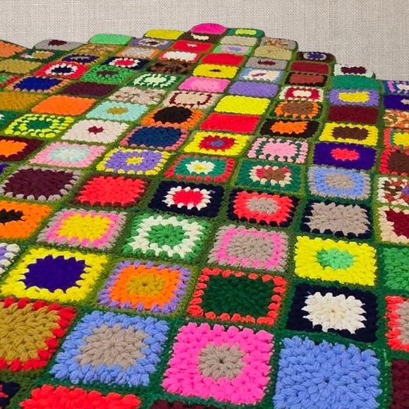 Handmade Granny Square Afghan Boho Vintage Hippie Throw Blanket Colorful - Picture 3 of 12
